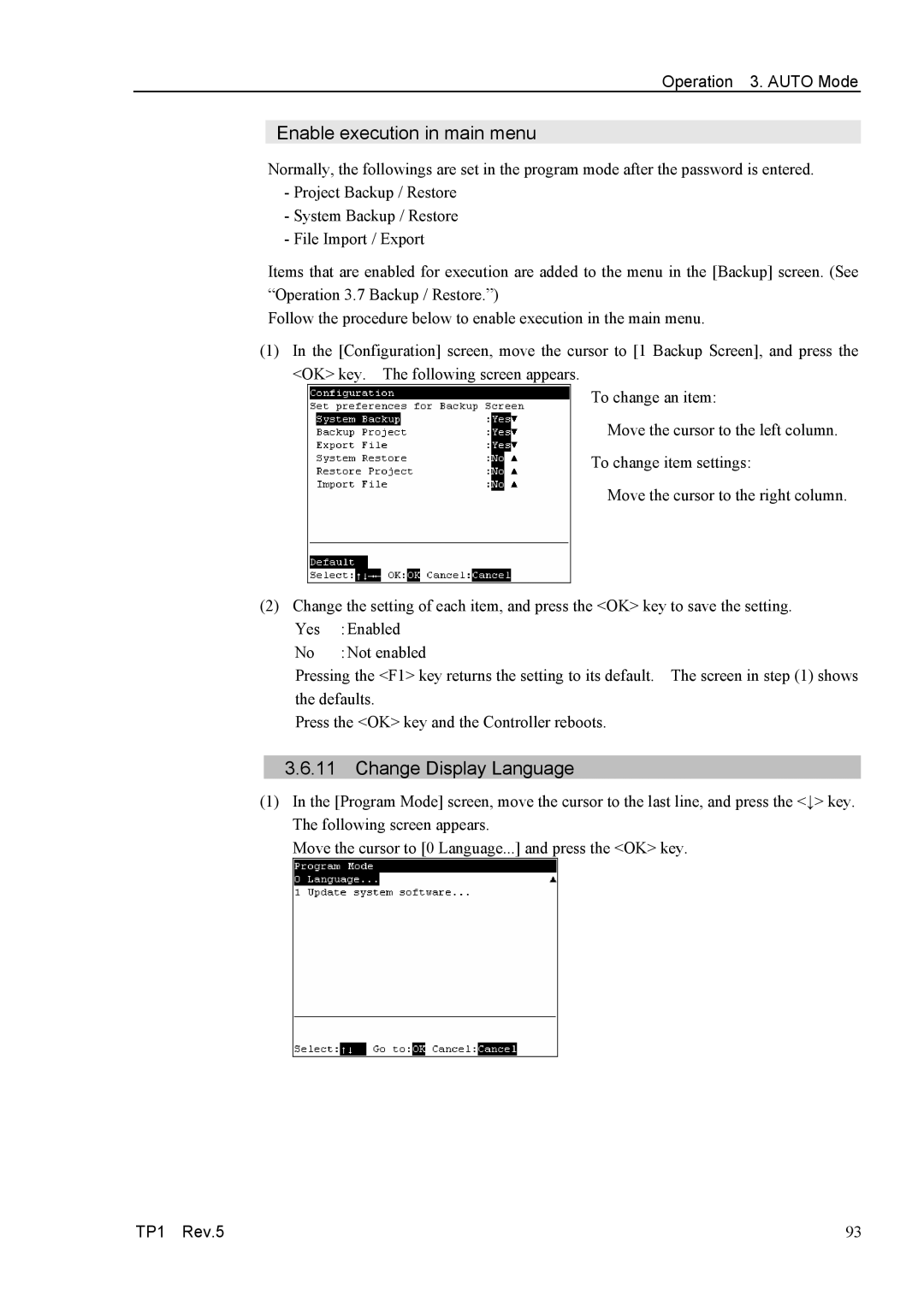 Epson TP1 manual Enable execution in main menu, Change Display Language 