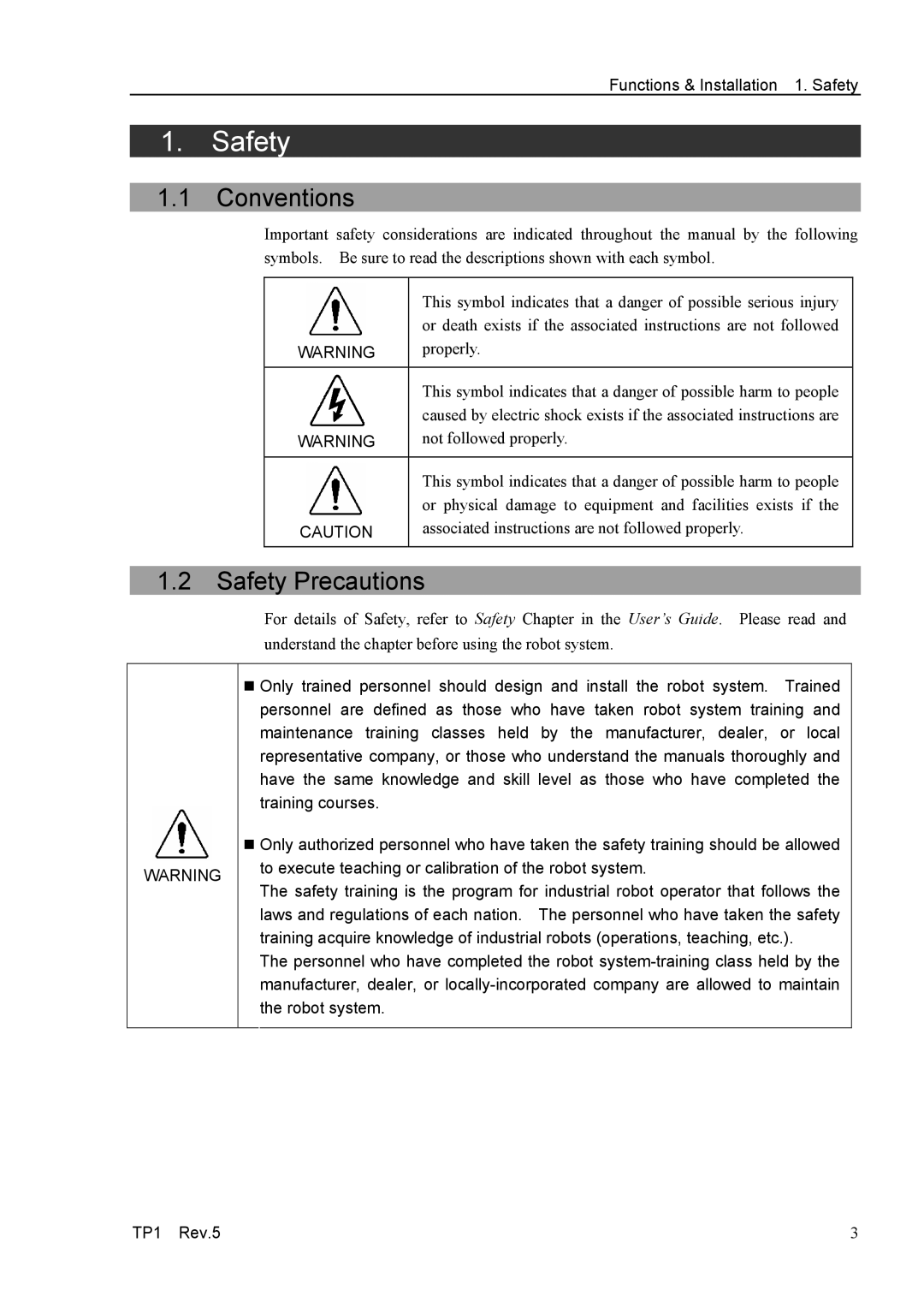 Epson TP1 manual Conventions, Safety Precautions, Functions & Installation 1. Safety 