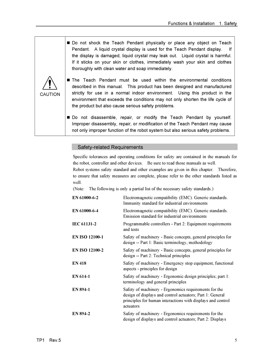 Epson TP1 manual Safety-related Requirements, En Iso 