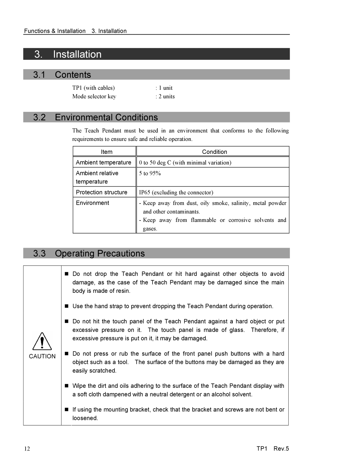 Epson TP1 manual Installation, Contents, Environmental Conditions, Operating Precautions 