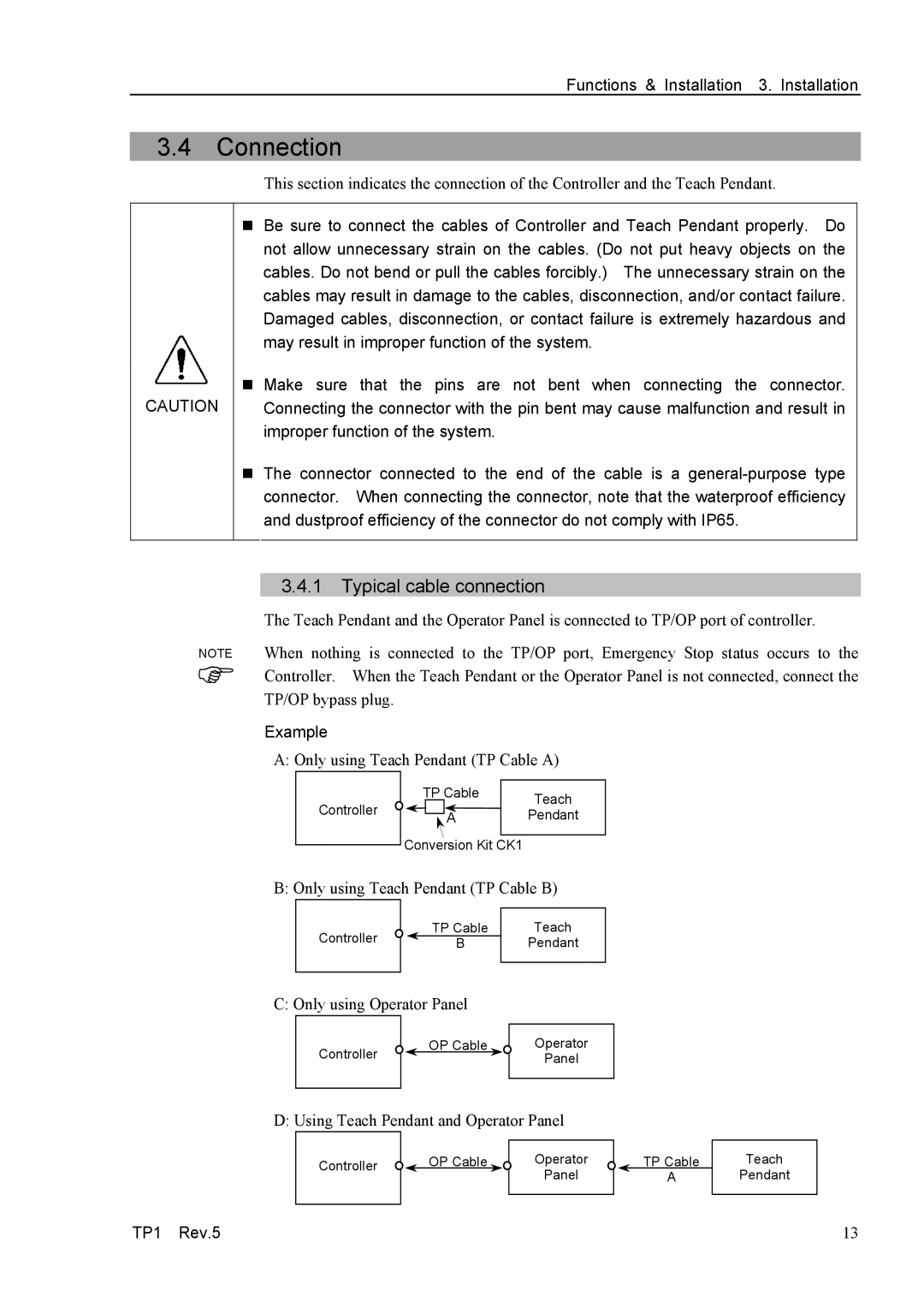 Epson TP1 manual Connection, Typical cable connection, Example 