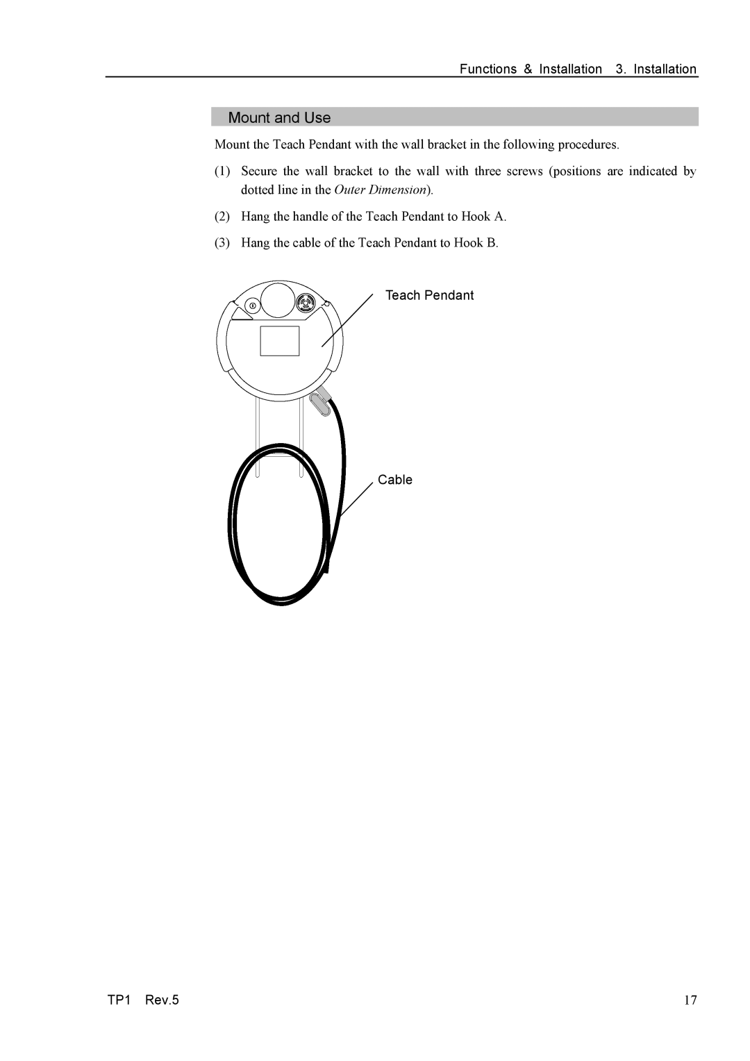 Epson manual Mount and Use, Teach Pendant Cable TP1 Rev.5 