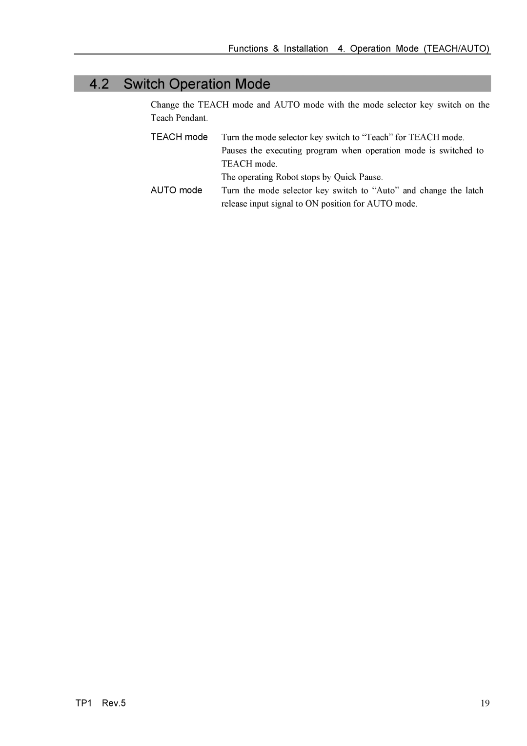 Epson TP1 manual Switch Operation Mode 