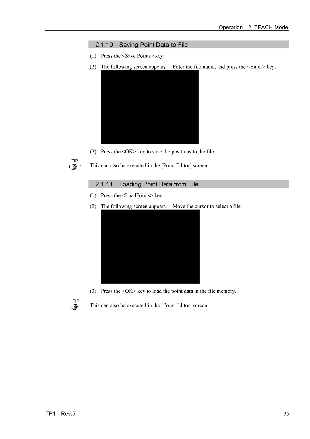 Epson TP1 manual Saving Point Data to File, Loading Point Data from File 