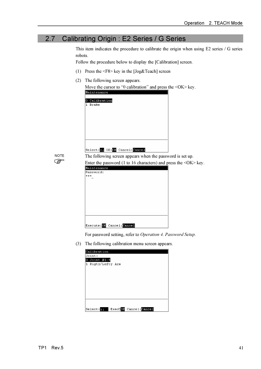 Epson TP1 manual Calibrating Origin E2 Series / G Series 