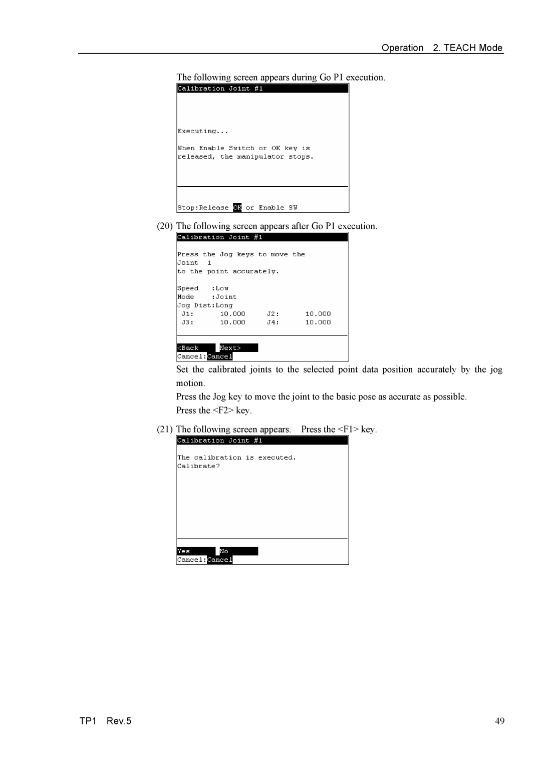 Epson TP1 manual Operation 2. Teach Mode 