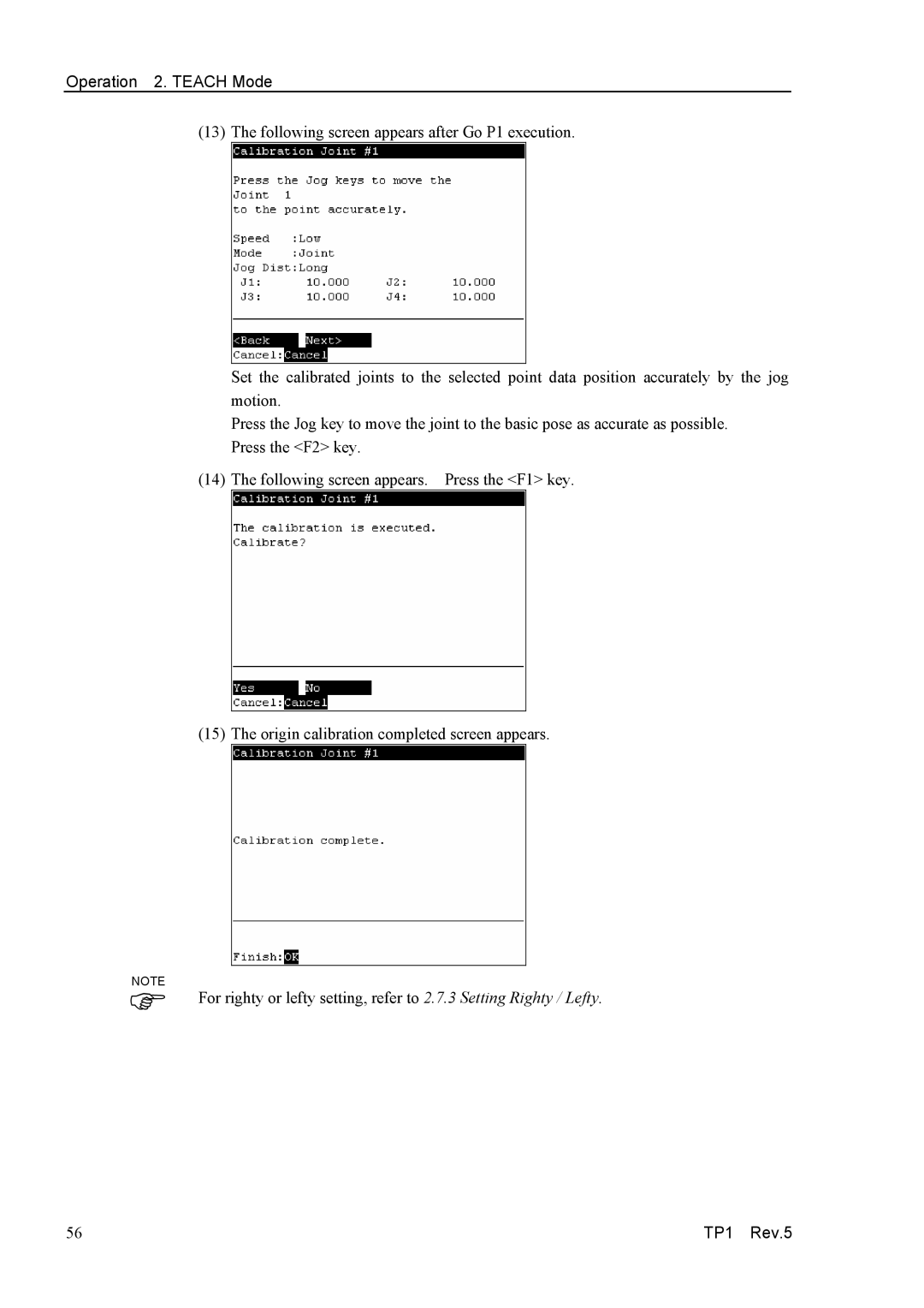 Epson TP1 manual Operation 2. Teach Mode 