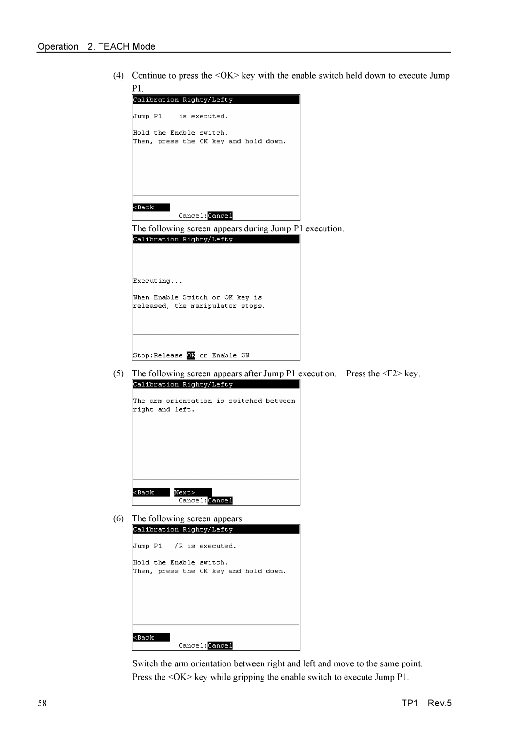 Epson TP1 manual Operation 2. Teach Mode 