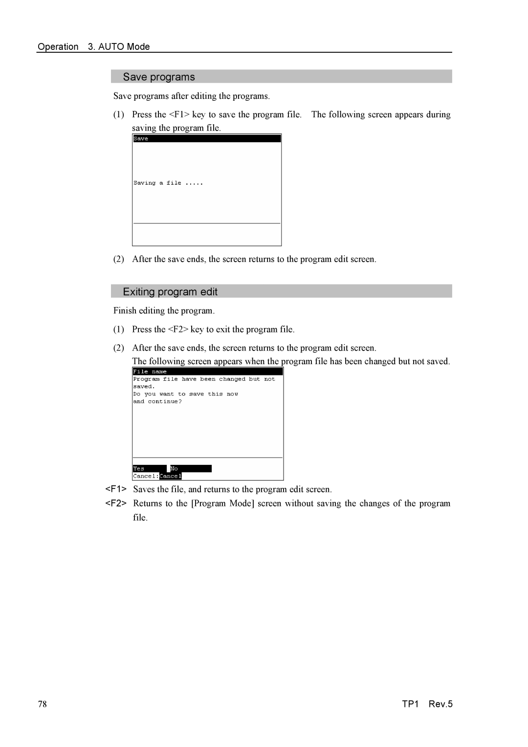 Epson TP1 manual Save programs, Exiting program edit 