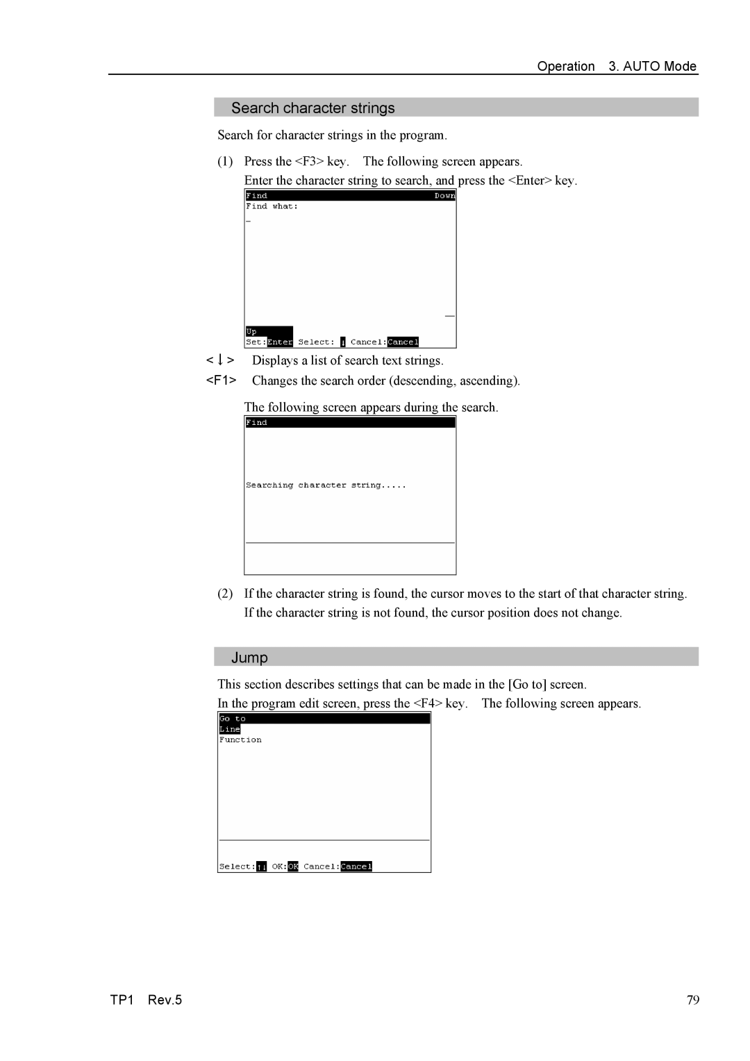 Epson TP1 manual Search character strings, Jump 