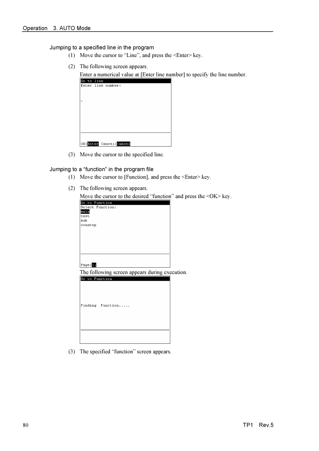 Epson TP1 manual Jumping to a function in the program file 