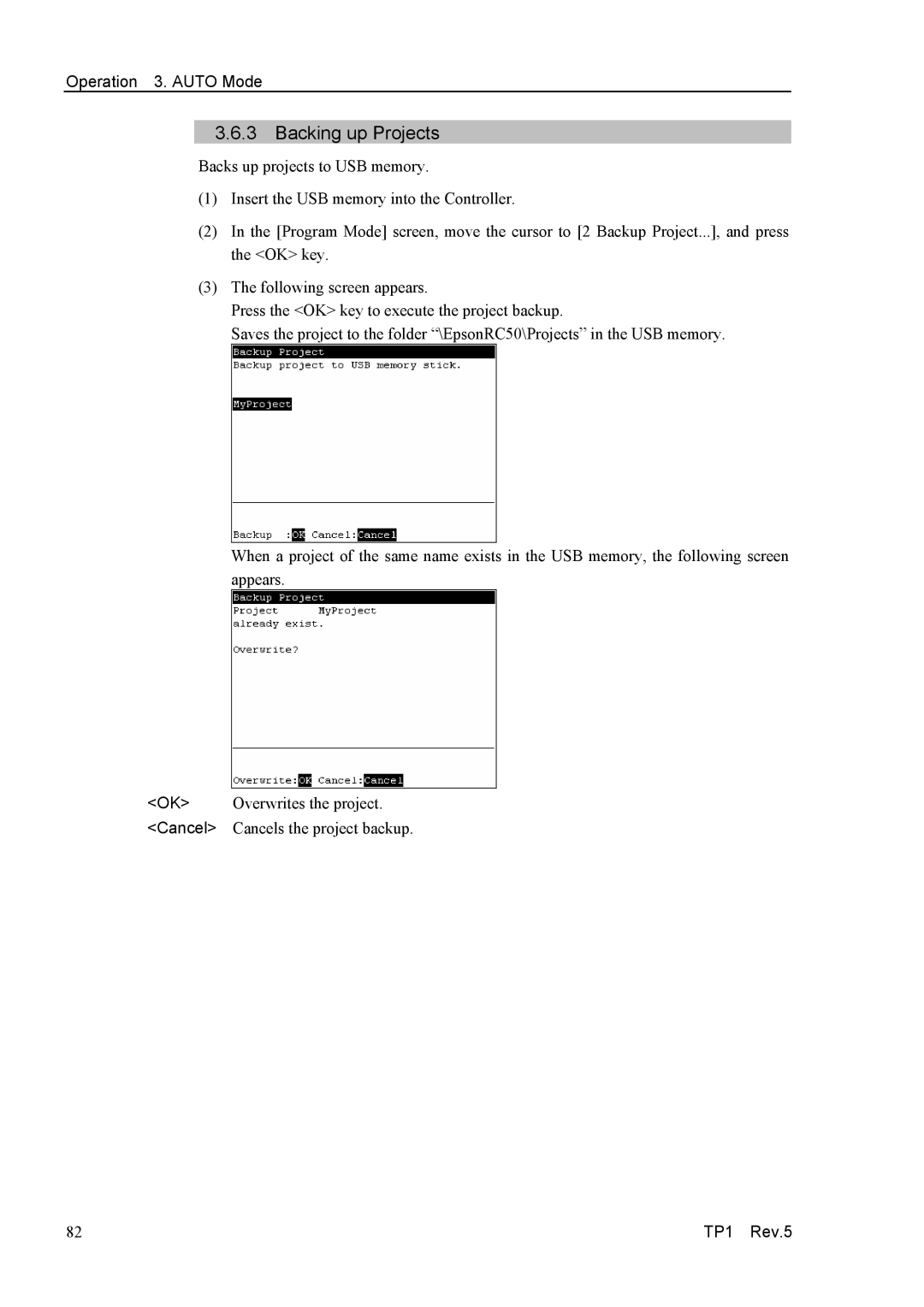 Epson TP1 manual Backing up Projects 