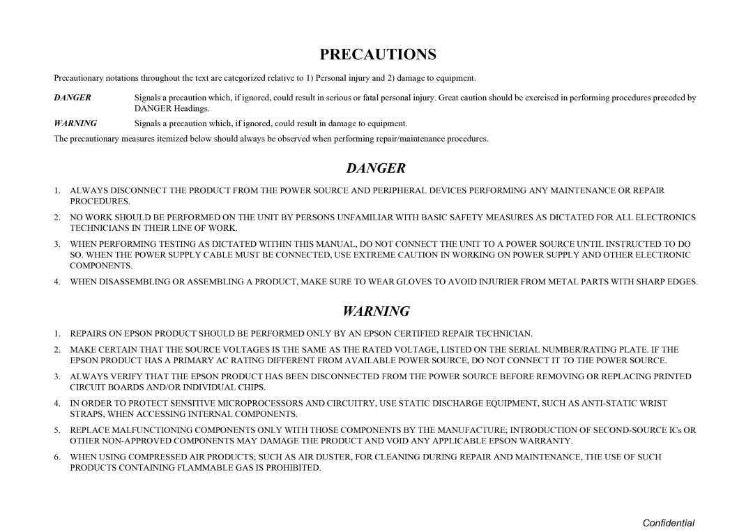 Epson NX105, TX105, SX100, TX100, ME 300, SX105, TX101, TX106, TX109, TX102, TX103 service manual Precautions 