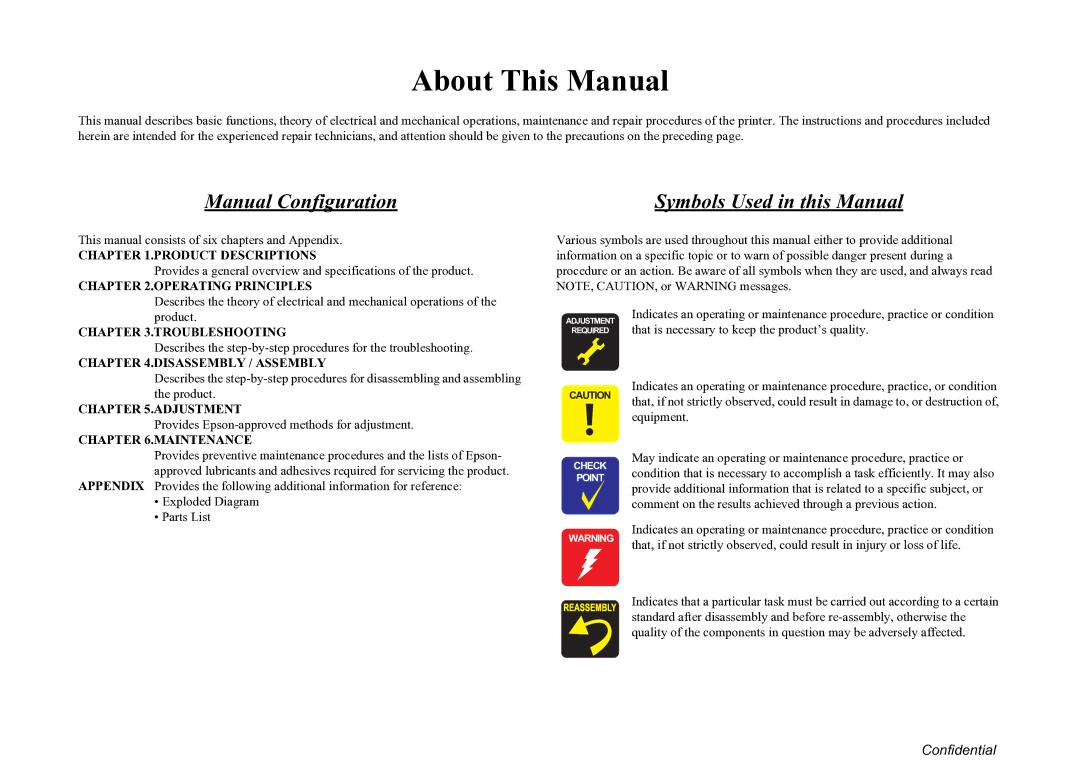 Epson ME 300, TX105, SX100, TX100, NX105, SX105, TX101, TX106, TX109, TX102, TX103 service manual About This Manual 