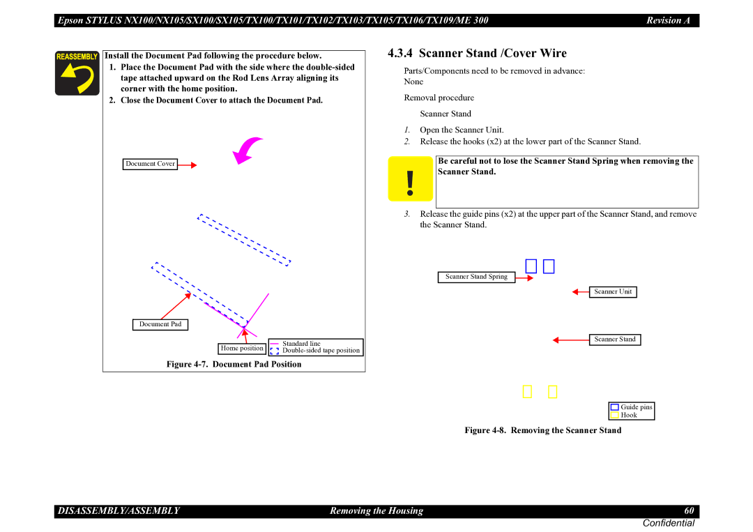 Epson SX105, TX105, SX100, TX100, NX105, ME 300, TX101, TX106, TX109, TX102, TX103 service manual Scanner Stand /Cover Wire 