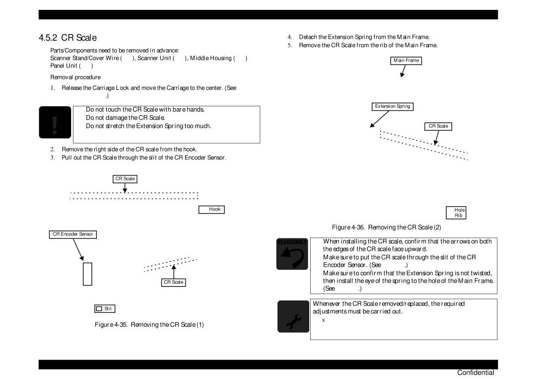 Epson SX105, TX105, SX100, TX100, NX105, ME 300, TX101, TX106, TX109, TX102, TX103 service manual Removing the CR Scale 