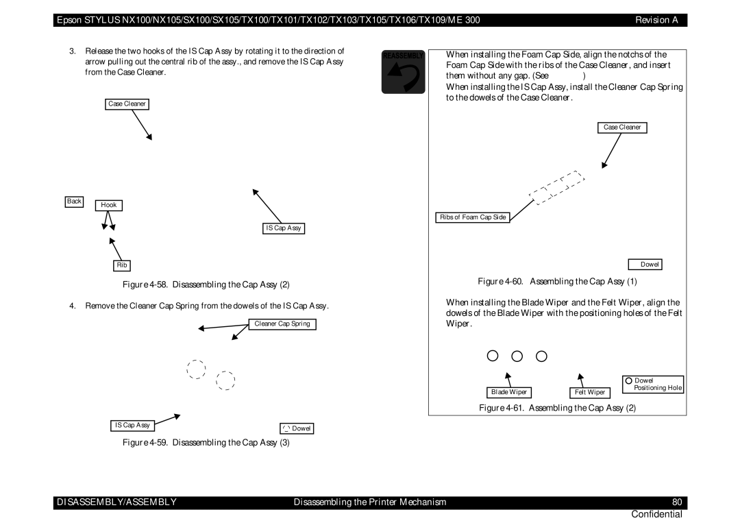 Epson NX105, TX105, SX100, TX100, ME 300, SX105, TX101, TX106, TX109, TX102, TX103 service manual Disassembling the Cap Assy 
