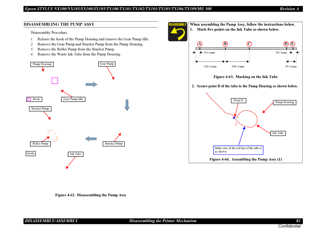 Epson ME 300, TX105, SX100, TX100, NX105, SX105, TX101, TX106, TX109, TX102, TX103 service manual Disassembling the Pump Assy 