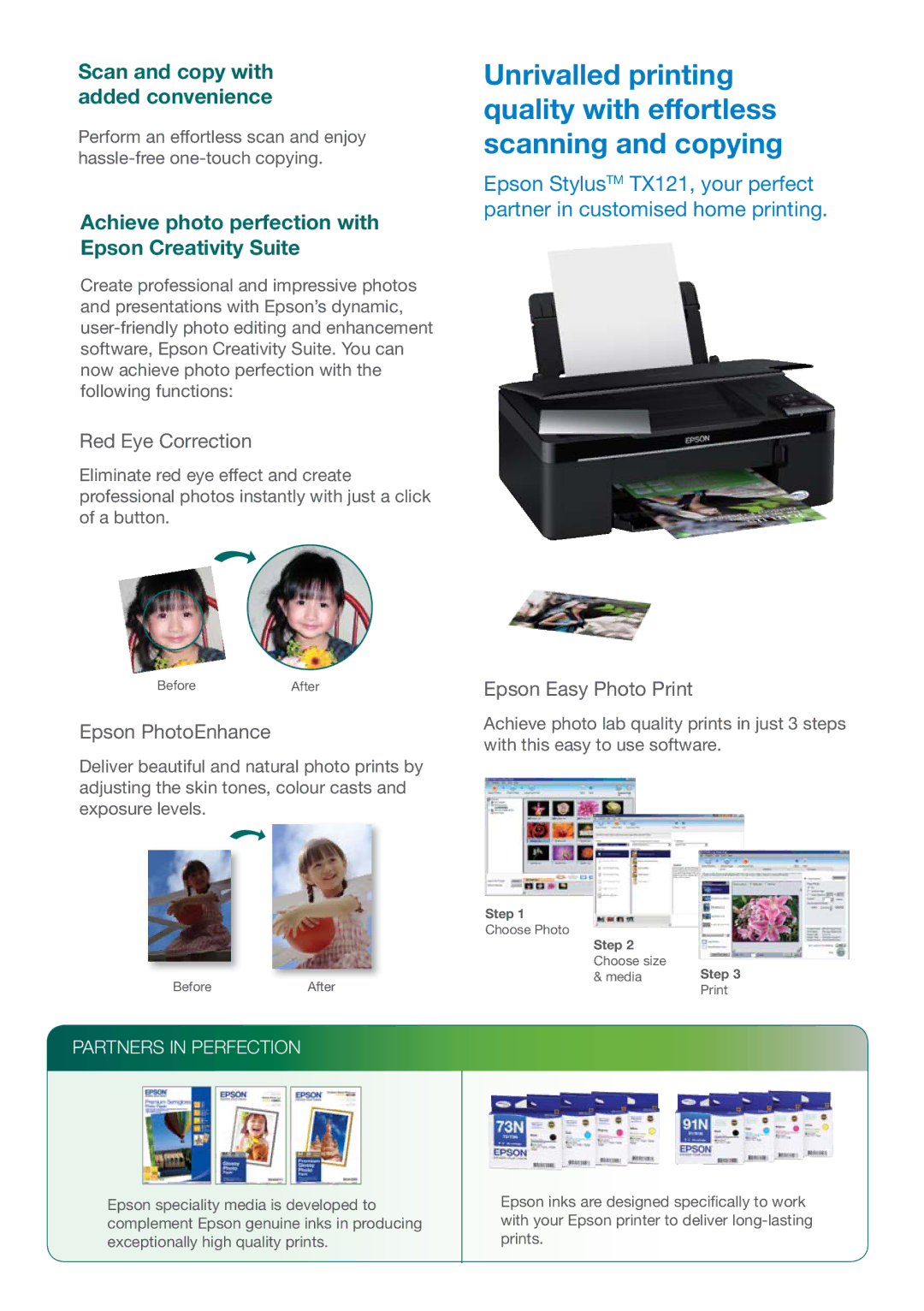 Epson TX121 manual Achieve photo perfection with Epson Creativity Suite, Red Eye Correction 