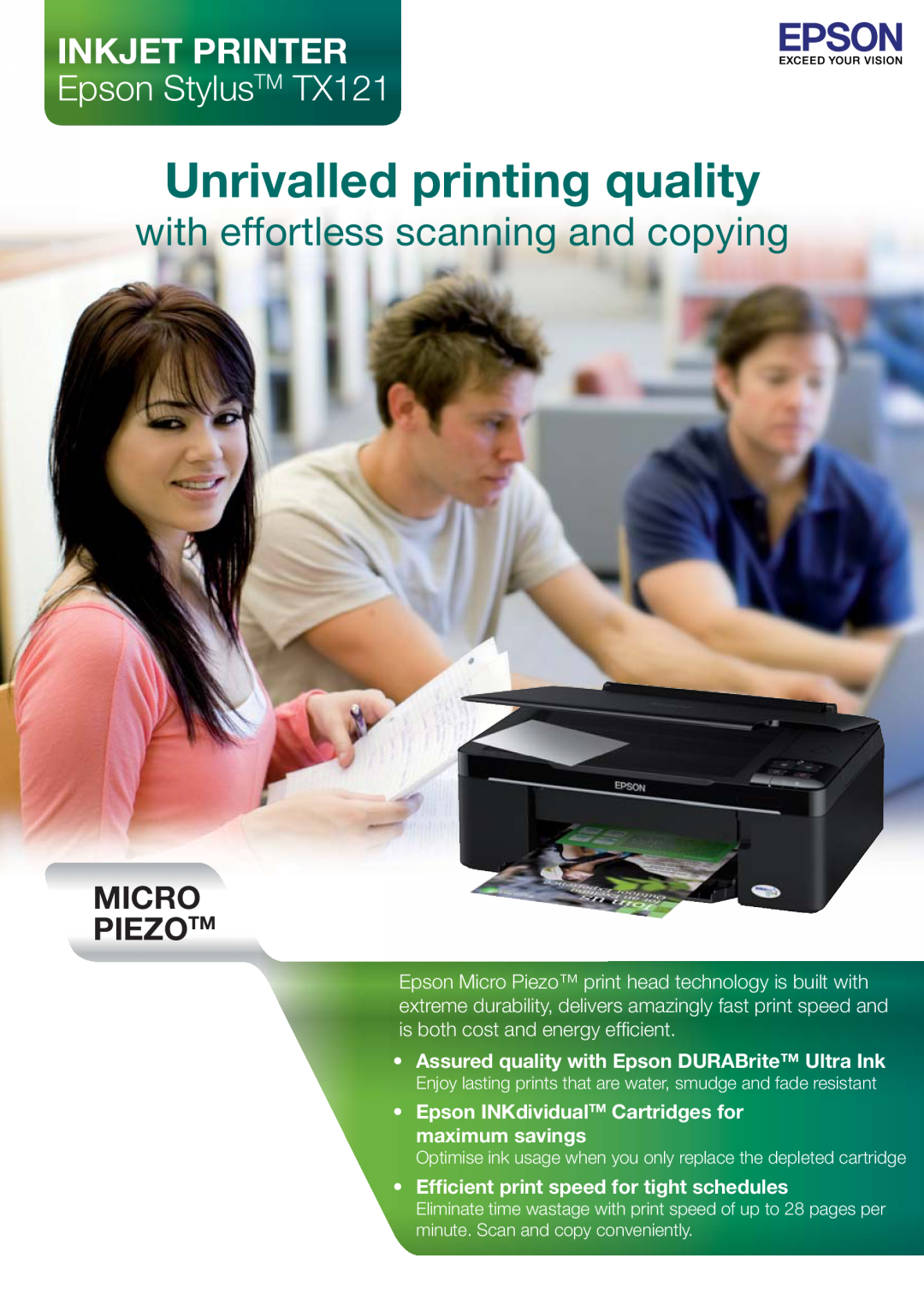 Epson TX121 manual Enjoy lasting prints that are water, smudge and fade resistant, Unrivalled printing quality 