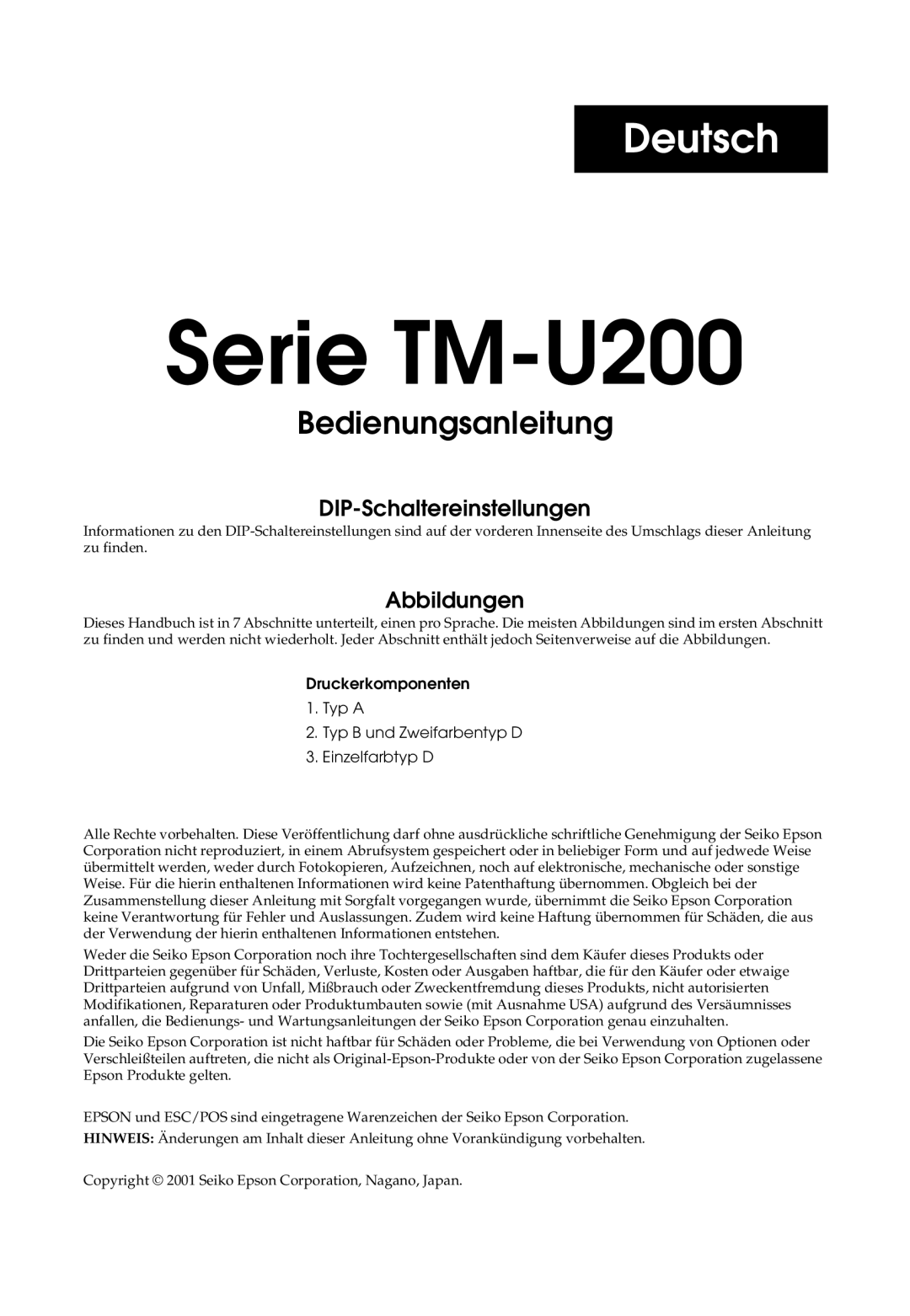 Epson user manual Serie TM-U200 