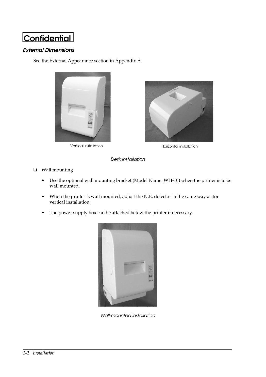 Epson U230 manual External Dimensions 