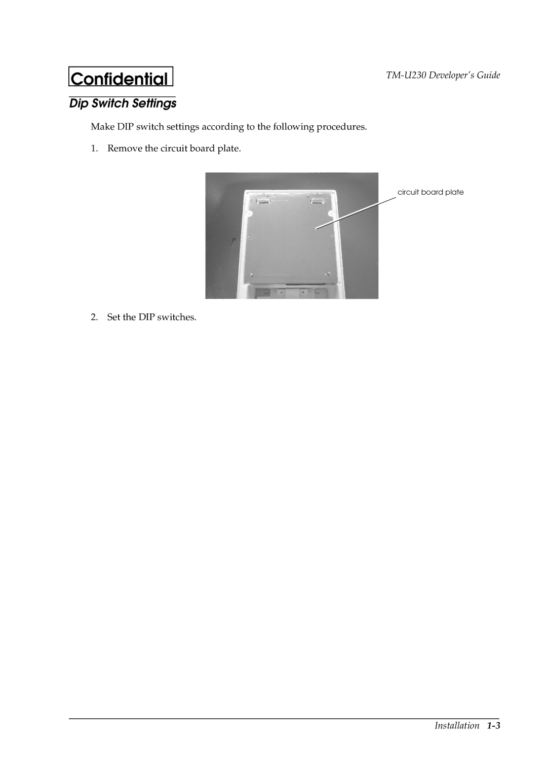 Epson U230 manual Dip Switch Settings 