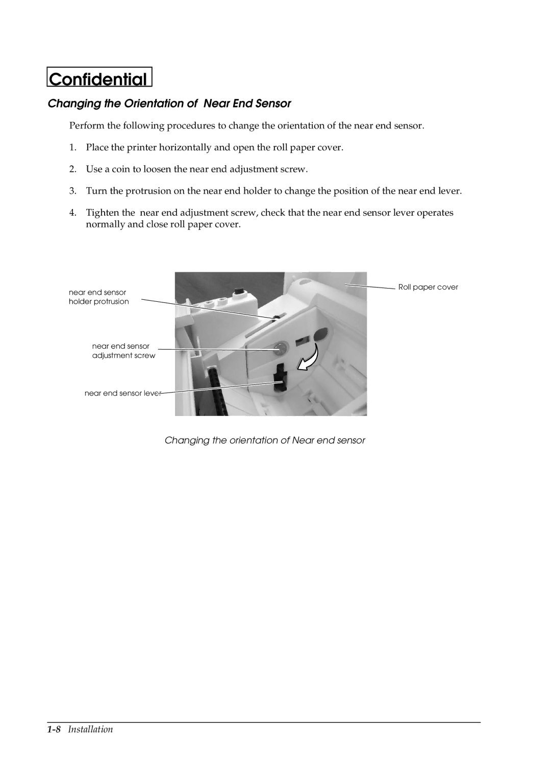 Epson U230 manual Changing the Orientation of Near End Sensor 