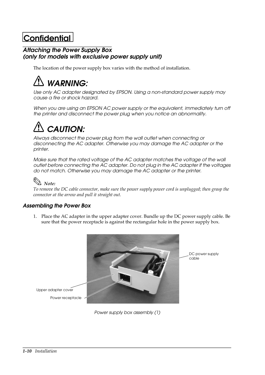 Epson U230 manual Assembling the Power Box 