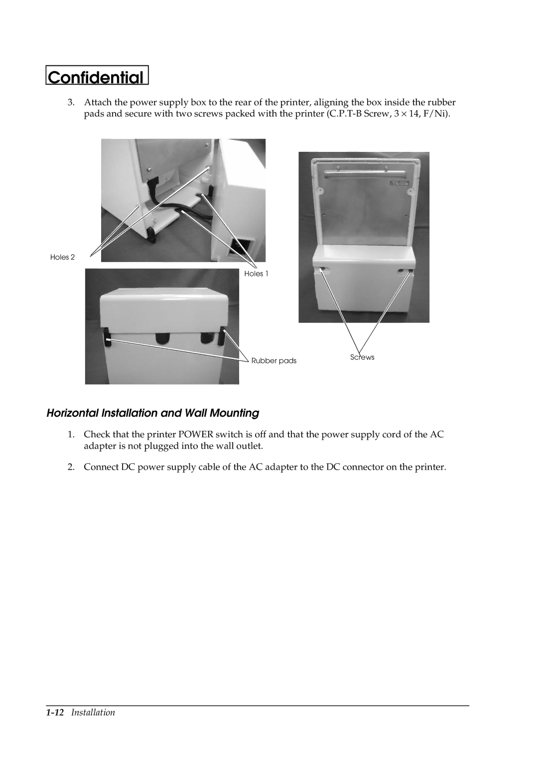 Epson U230 manual Horizontal Installation and Wall Mounting 