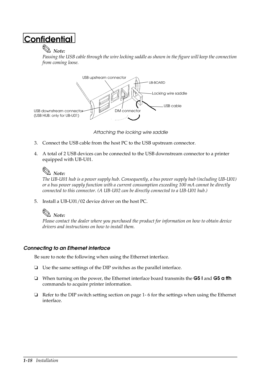 Epson U230 manual Connecting to an Ethernet interface 