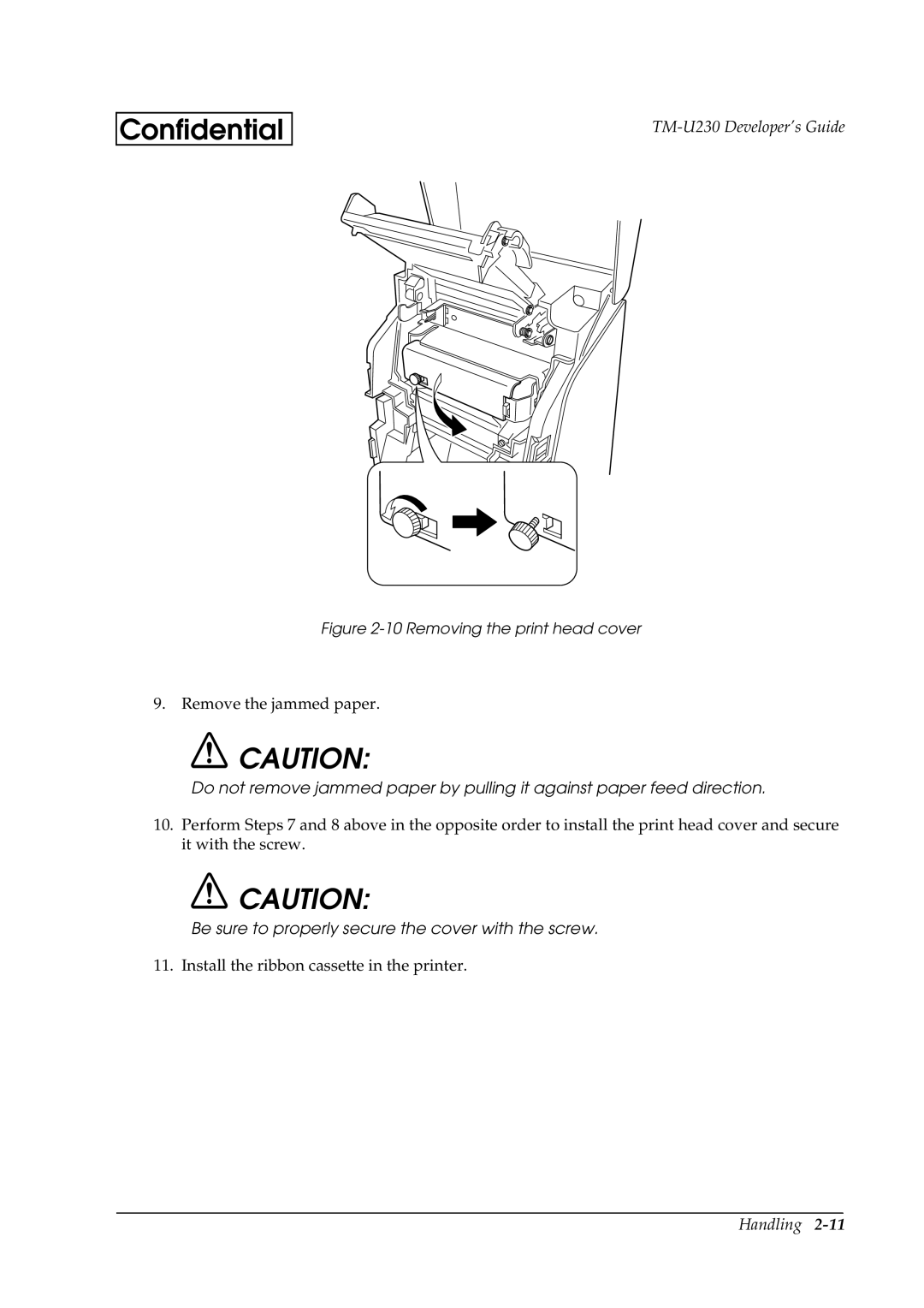 Epson U230 manual Be sure to properly secure the cover with the screw 