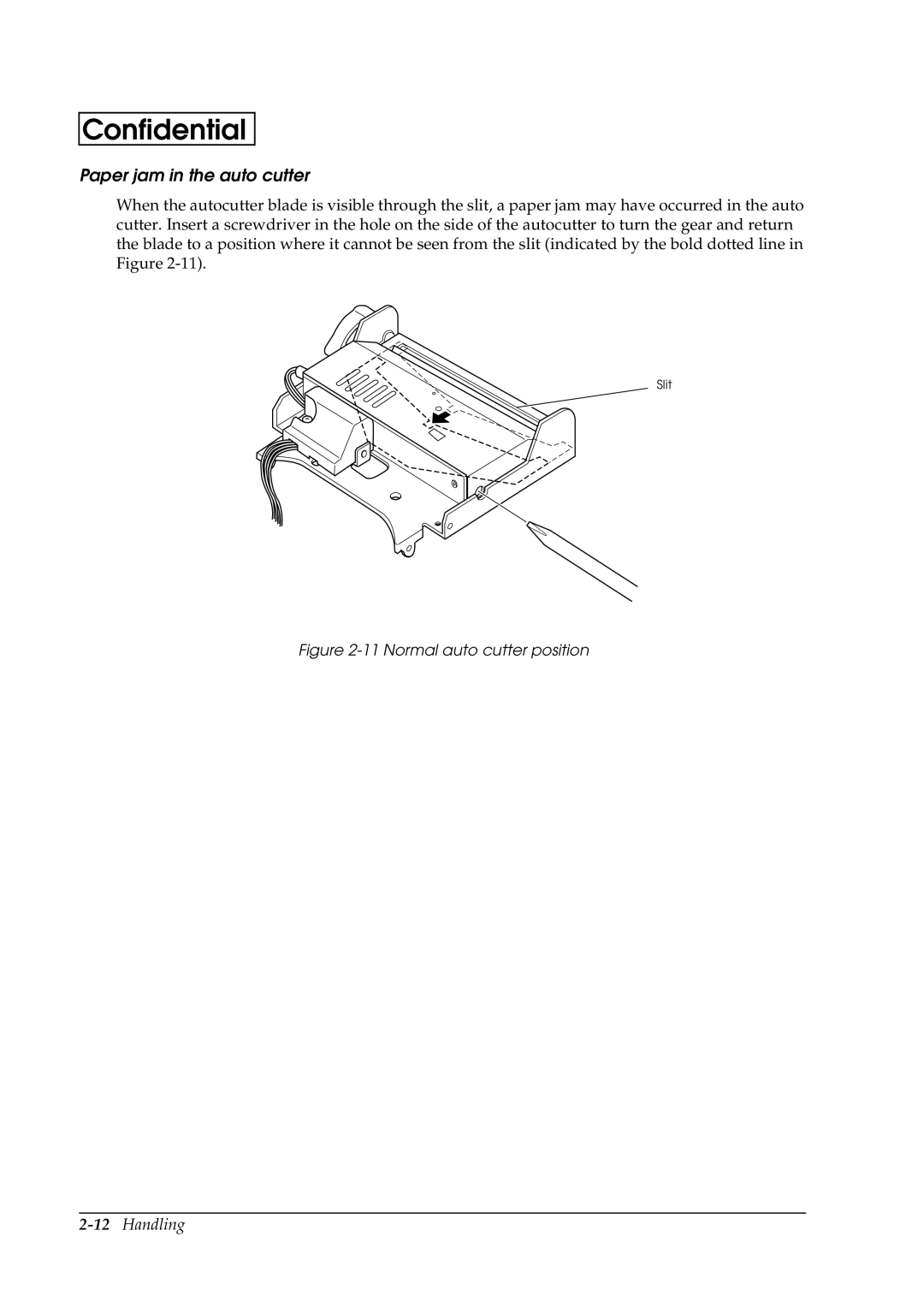 Epson U230 manual Paper jam in the auto cutter, Normal auto cutter position 