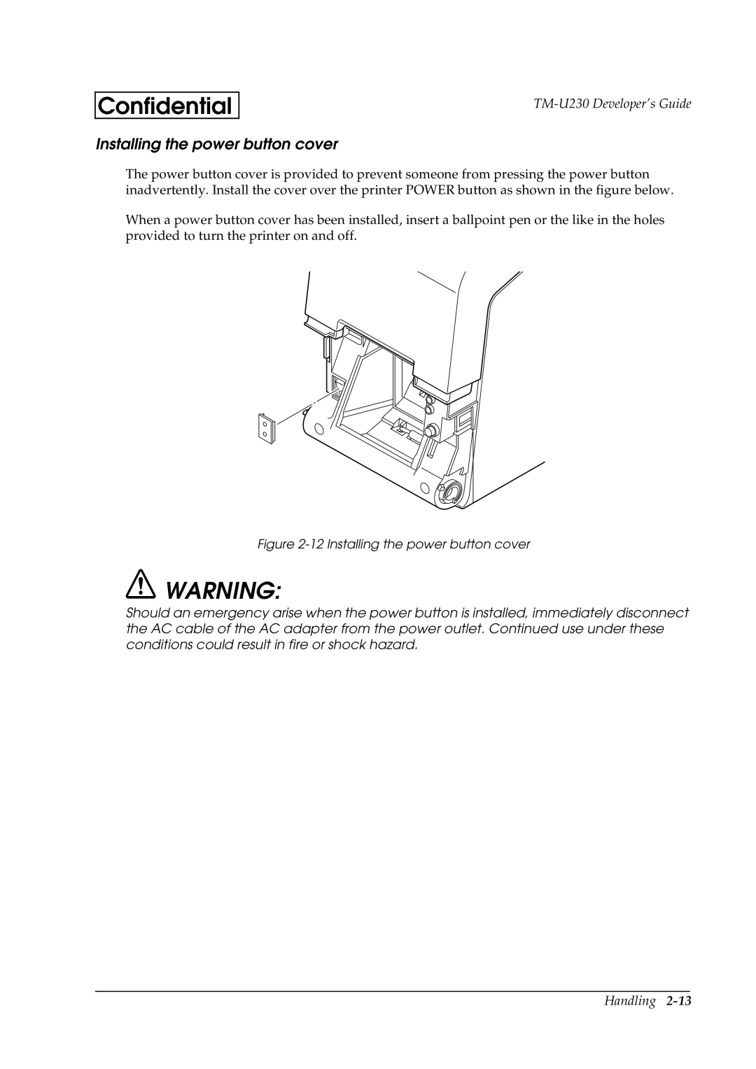 Epson U230 manual Installing the power button cover 