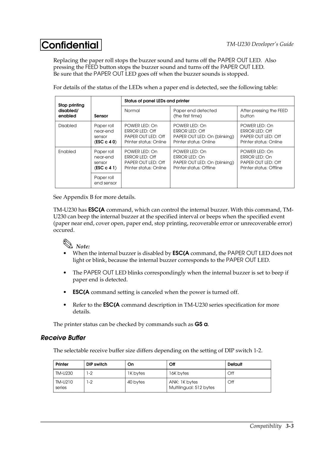 Epson U230 manual Receive Buffer 