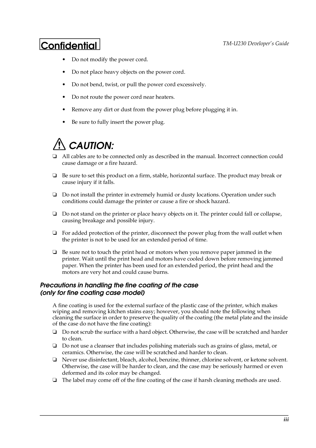 Epson U230 manual Confidential 