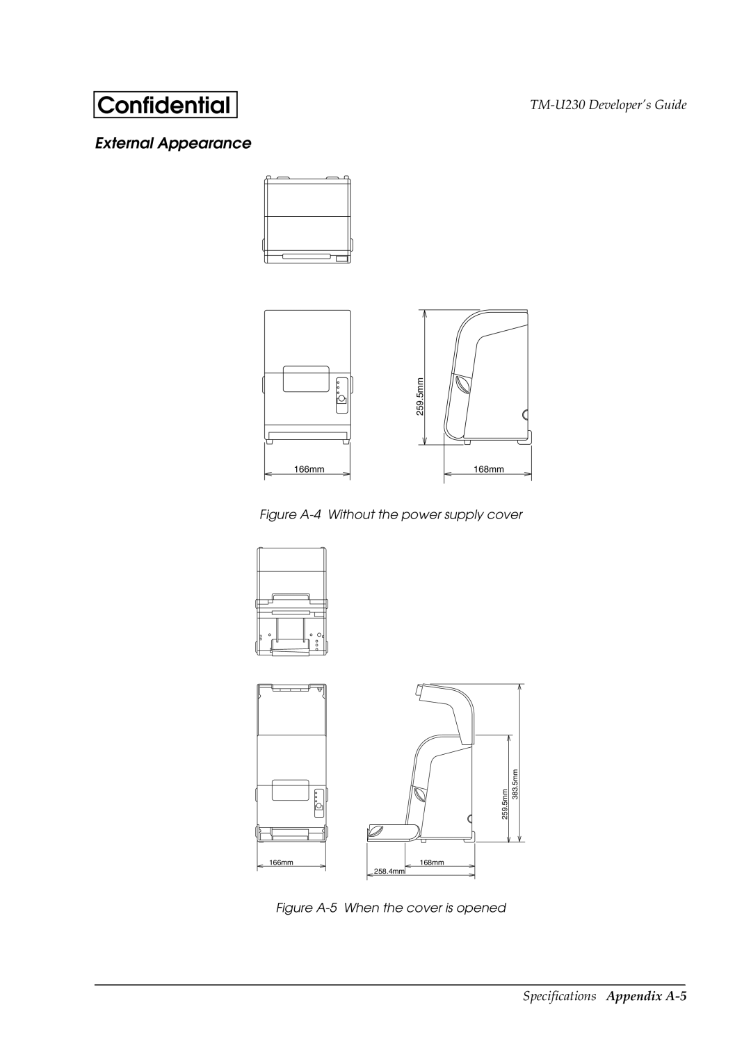 Epson U230 manual External Appearance, Figure A-4 Without the power supply cover 