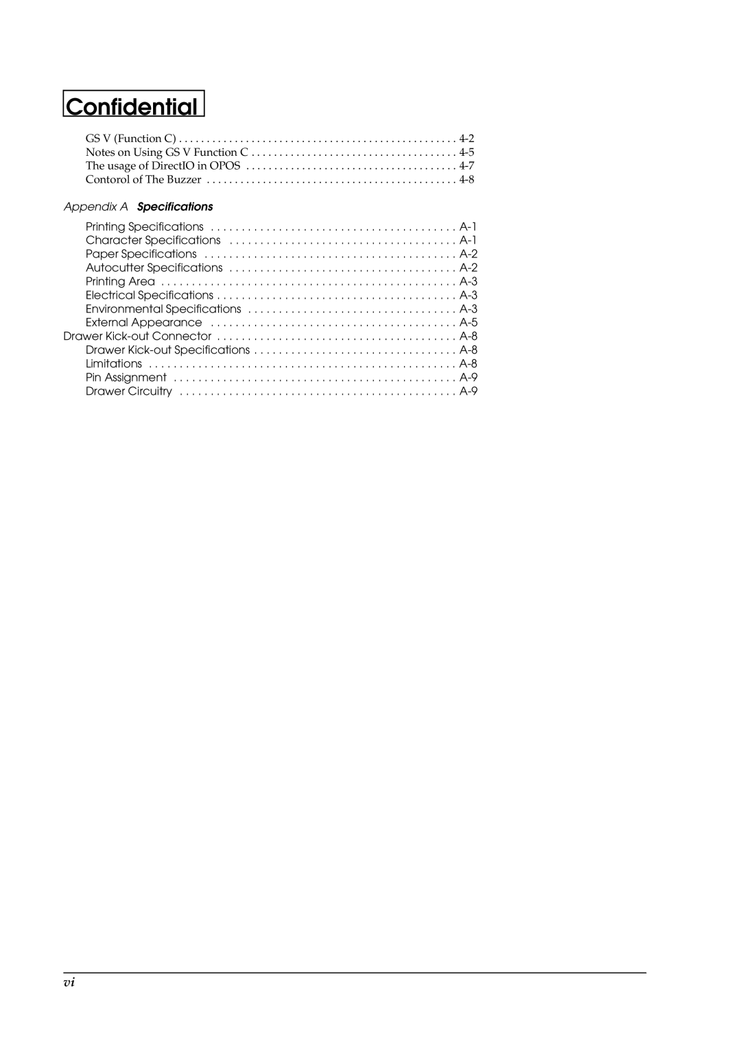 Epson U230 manual Appendix a Specifications 