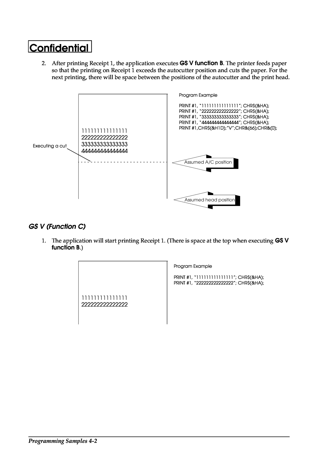 Epson U230 manual GS V Function C, Confidential, Programming Samples 