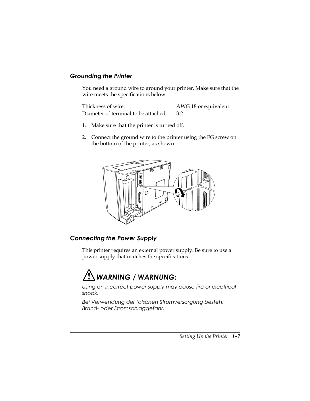 Epson U325PD, U325D user manual URXQGLQJWKH3ULQWHU, RQQHFWLQJWKH3RZHU6XSSO 