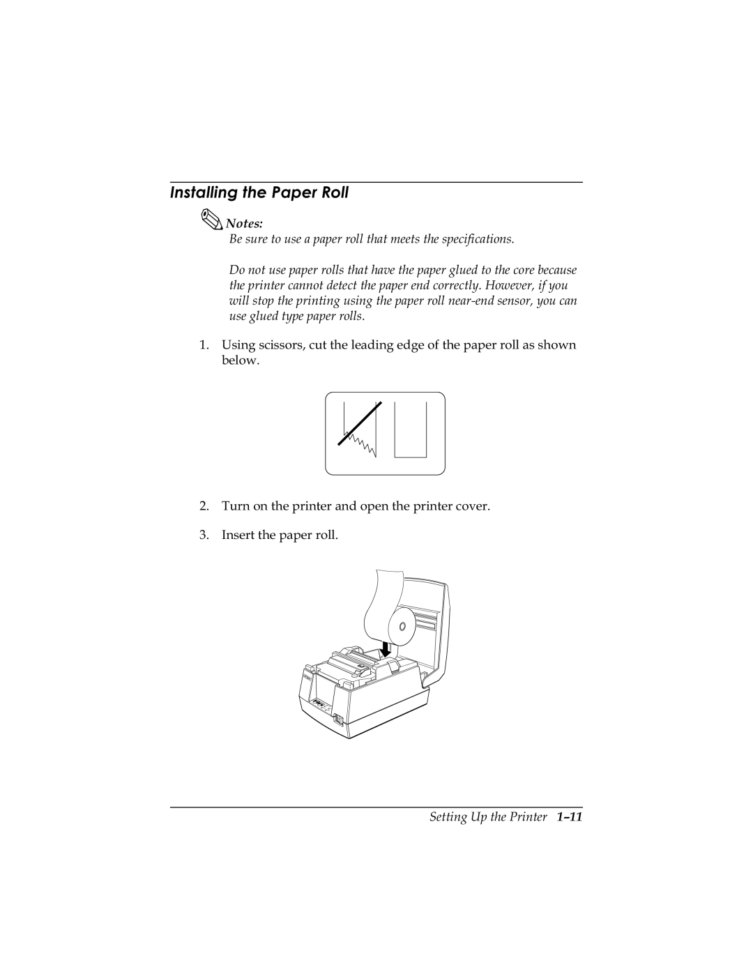 Epson U325PD, U325D QVWDOOLQJWKH3DSHU5ROO, 1RWHV %HVXUHWRXVHDSDSHUUROOWKDWPHHWVWKHVSHFLILFDWLRQV, Ehorz, Qvhuwwkhsdshuuroo 