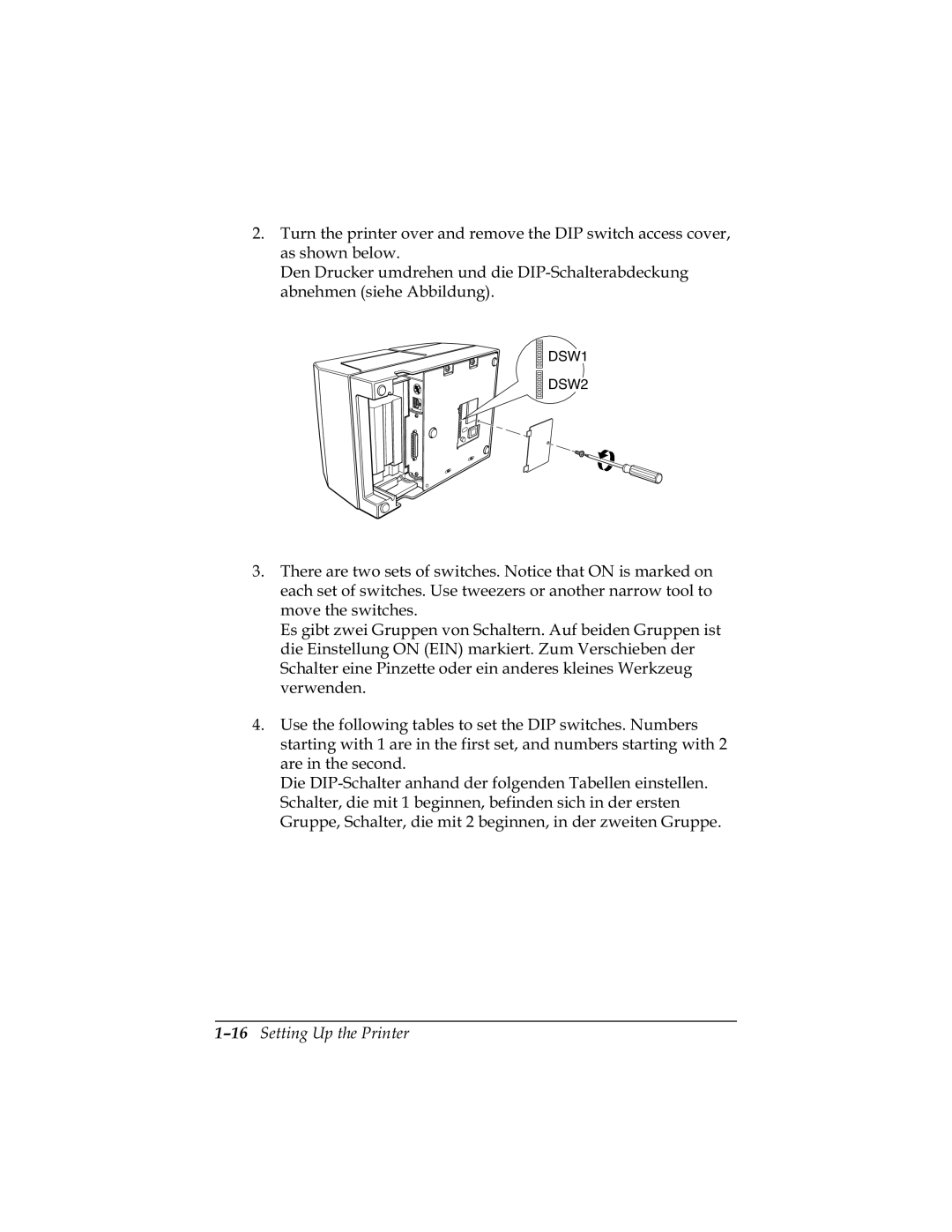 Epson U325D, U325PD user manual Duhlqwkhvhfrqg, DSW1 DSW2 