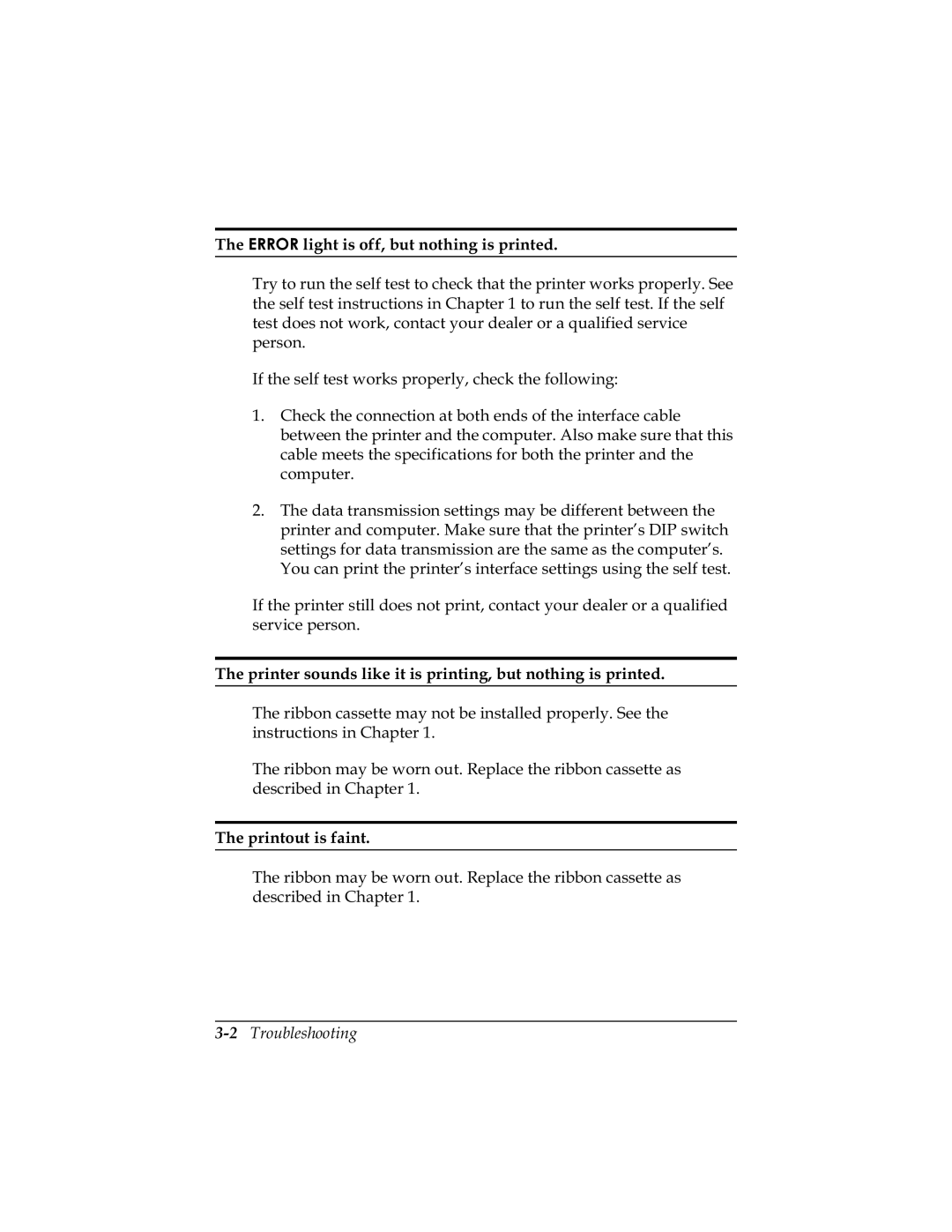 Epson U325D, U325PD user manual 7KH5525OLJKWLVRIIEXWQRWKLQJLVSULQWHG, Shuvrq, 7KHSULQWRXWLVIDLQW, 7URXEOHVKRRWLQJ 