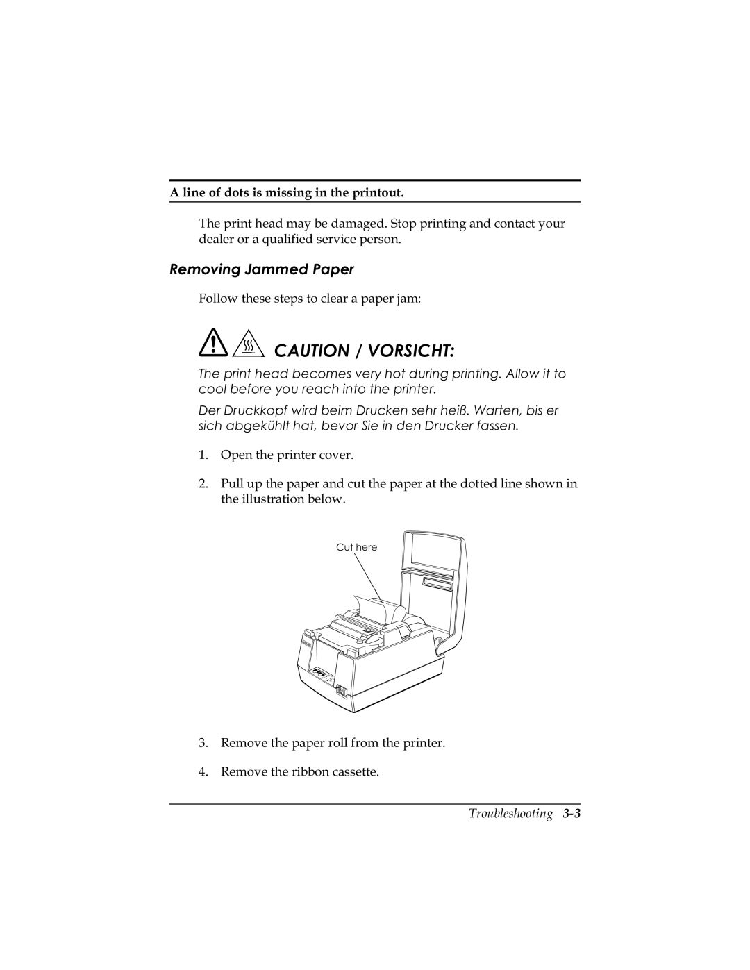 Epson U325PD, U325D user manual 5HPRYLQJ-DPPHG3DSHU, $Olqhrigrwvlvplvvlqjlqwkhsulqwrxw, Ghdohurudtxdolilhgvhuylfhshuvrq 