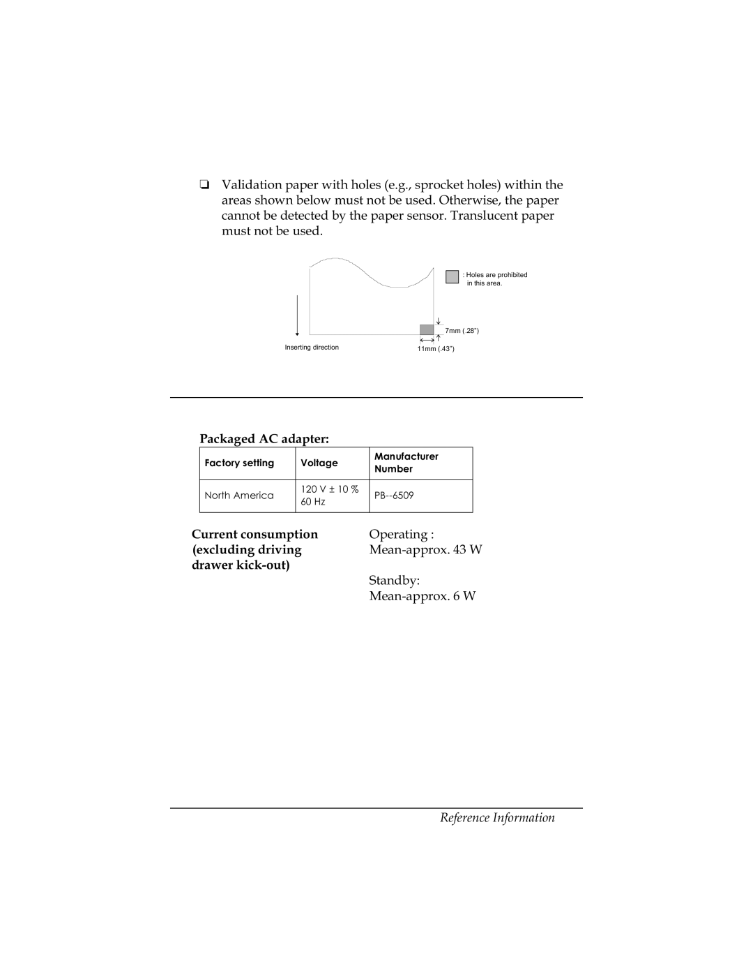 Epson U325PD, U325D user manual OHFWULFDO6SHFLILFDWLRQV, 3DFNDJHG$&DGDSWHU, 9ROWDJH 0DQXIDFWXUHU 1XPEHU 1RUWK$PHULFD 