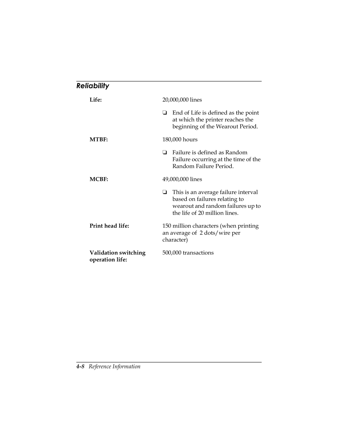 Epson U325D, U325PD user manual 5HOLDELOLW, Fkdudfwhu, Qgri/Lihlvghilqhgdvwkhsrlqw, 7KLVLVDQDYHUDJHIDLOXUHLQWHUYDO 