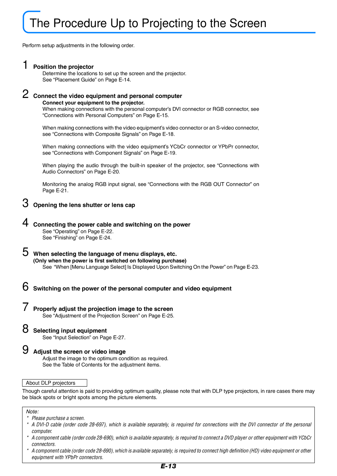 Epson U7-132, U7-137 user manual Procedure Up to Projecting to the Screen 