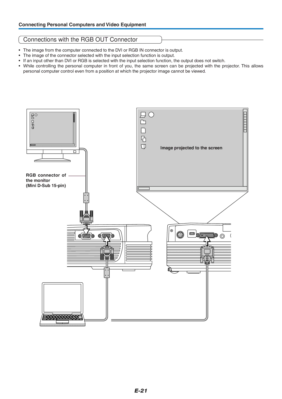 Epson U7-132, U7-137 user manual Connections with the RGB OUT Connector 