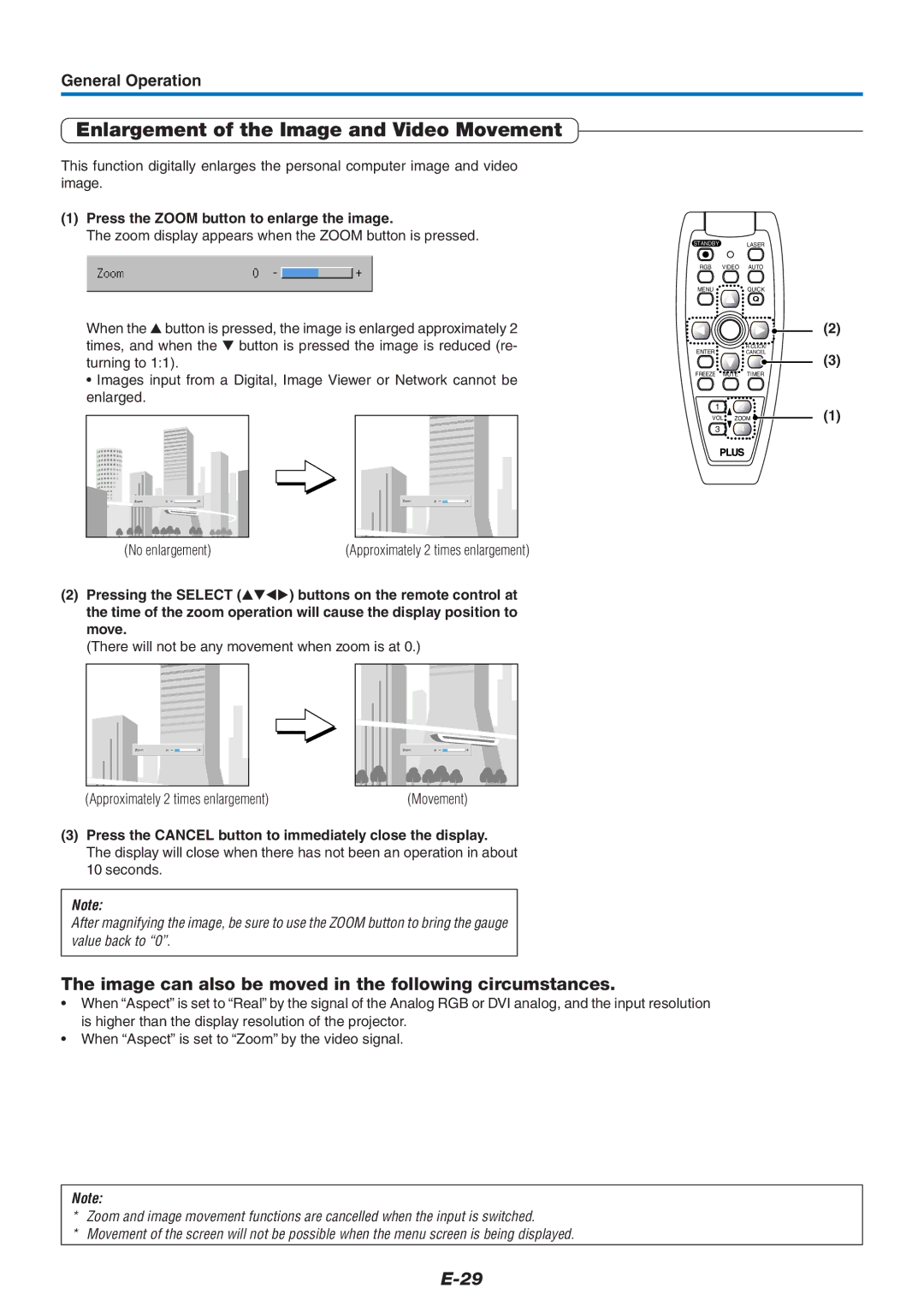 Epson U7-132, U7-137 Enlargement of the Image and Video Movement, Image can also be moved in the following circumstances 