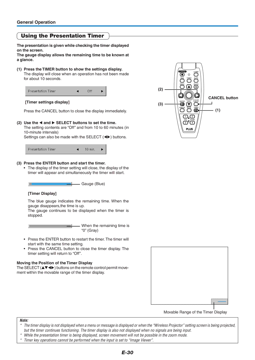 Epson U7-137, U7-132 user manual Using the Presentation Timer 